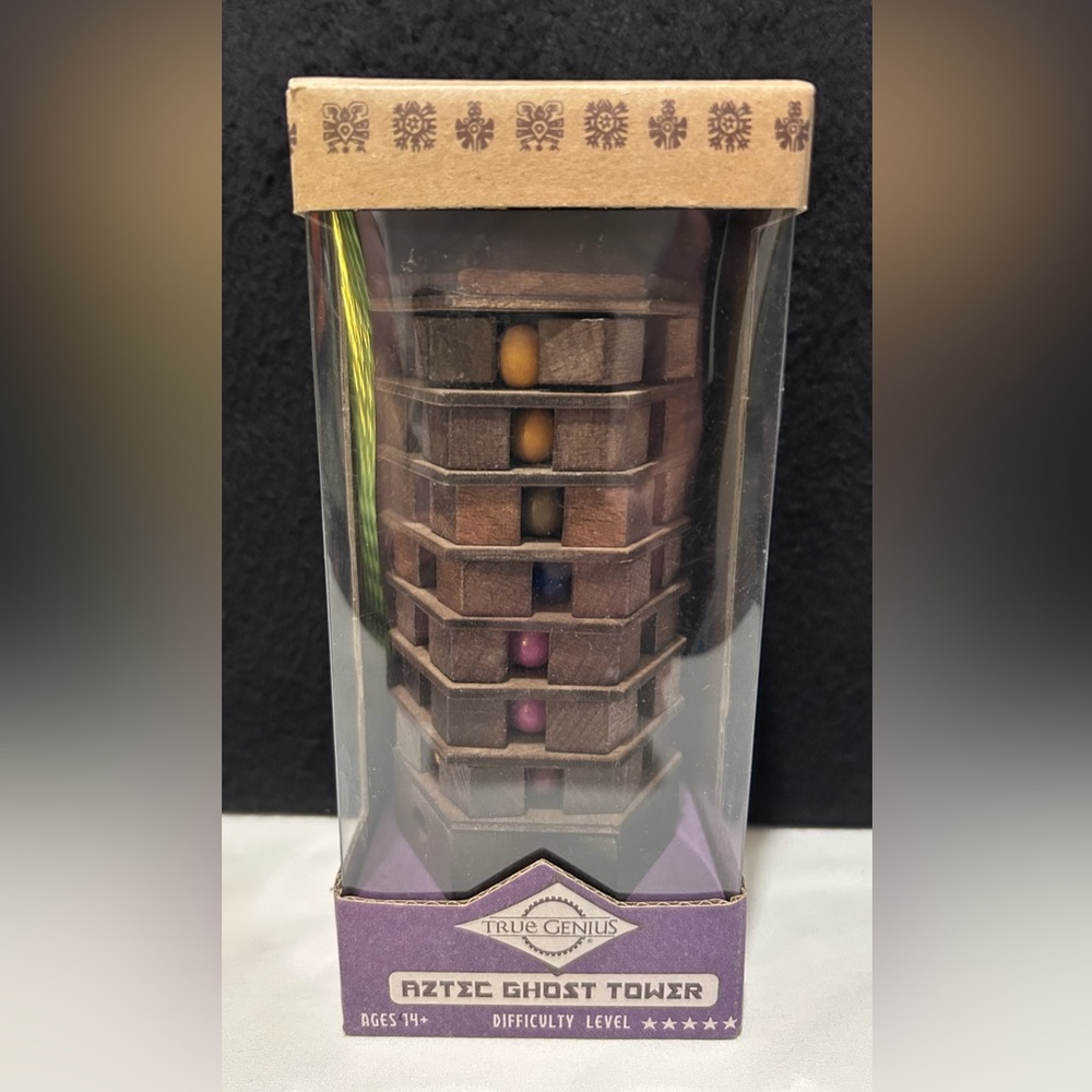 True Genius Aztec Ghost Tower Wooden Puzzle Game Brainteaser Gift 6.5 in. tall